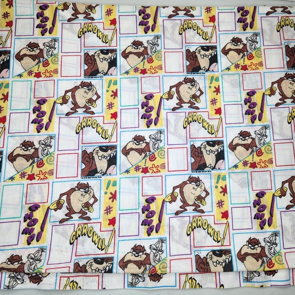 Rare Retro Looney Tunes Taz Twin Flat Sheet 90s Bedding Fabric Material - Picture 4 of 4